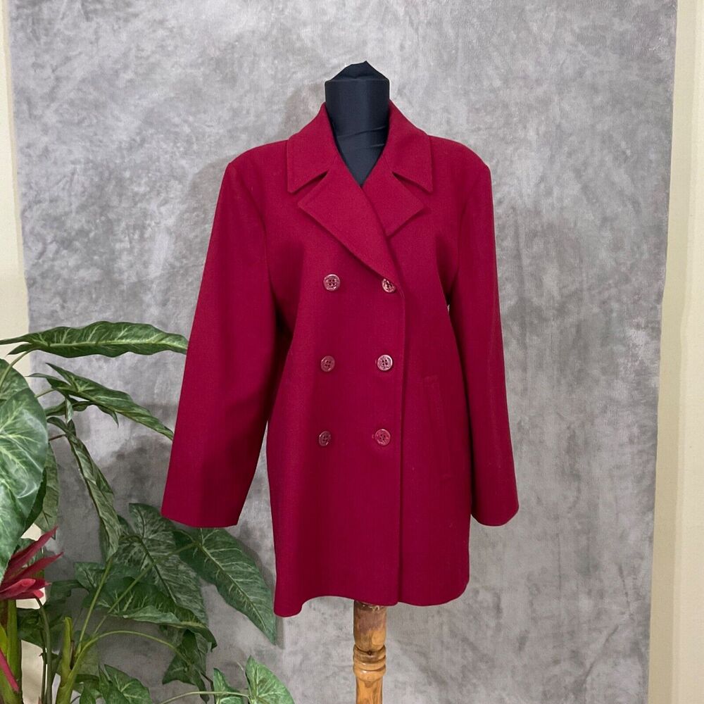 Pendleton Vintage Wool Pea Coat ANCHOR BUTTONS Size 8 Lined Jacket maroon USA